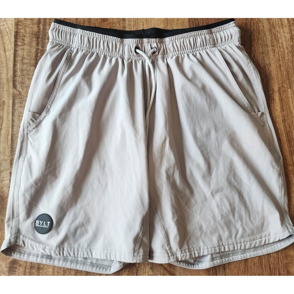 BYLT Shorts Mens Large Gray Lined Athletic Drawstring Zip Pocket Quick Dry